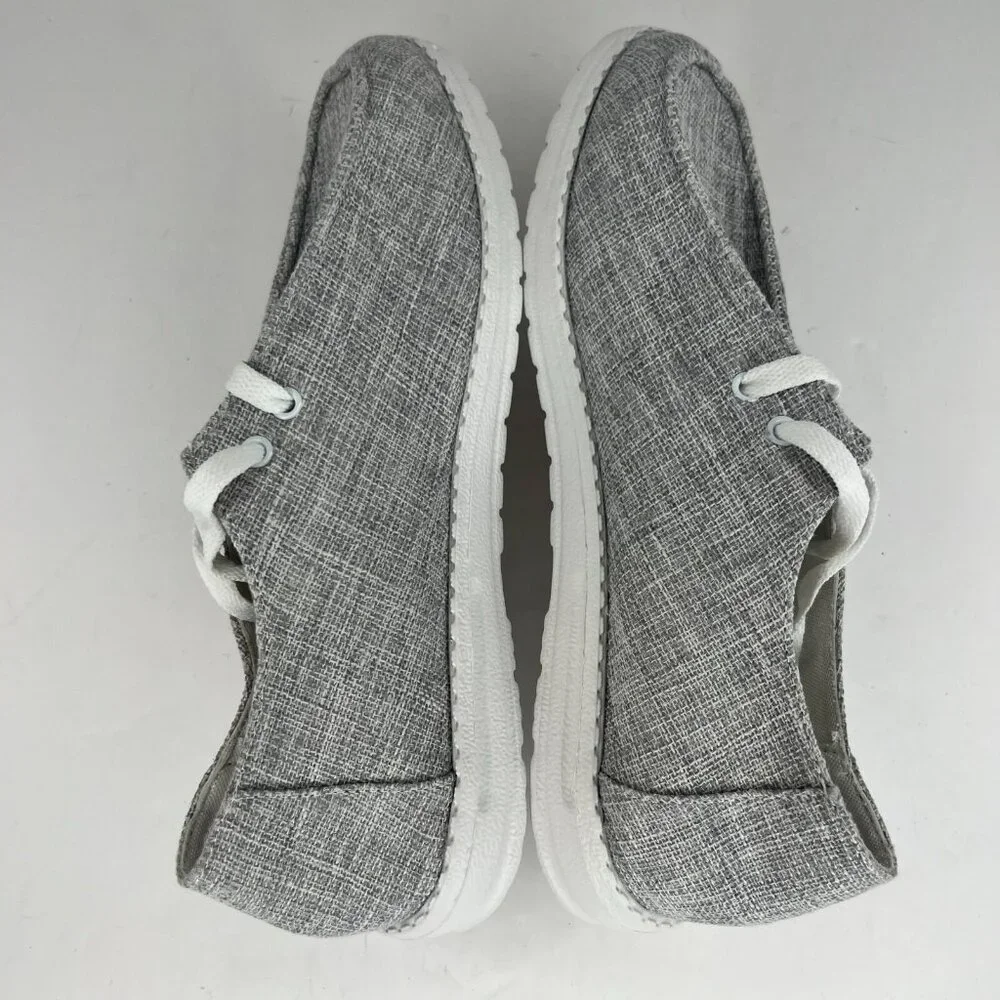 Mens Gray Canvas Lace Up Comfort Loafers Size 9.5 Slip On Casual Lite Weight
